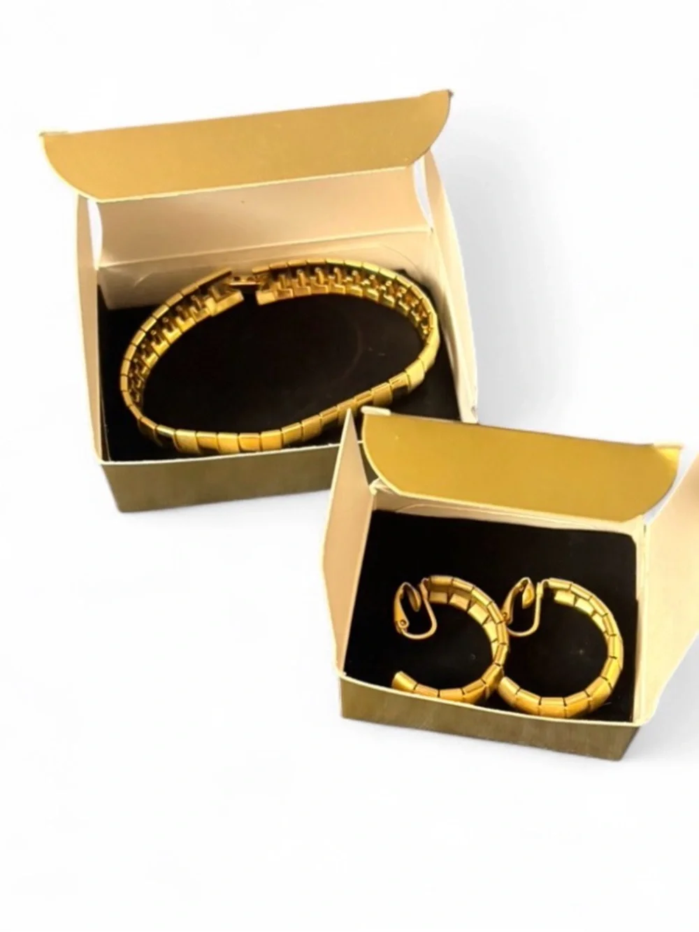 Vintage Avon Goldtone Satin Polish Link Bracelet & Hoop Earring Set NIB